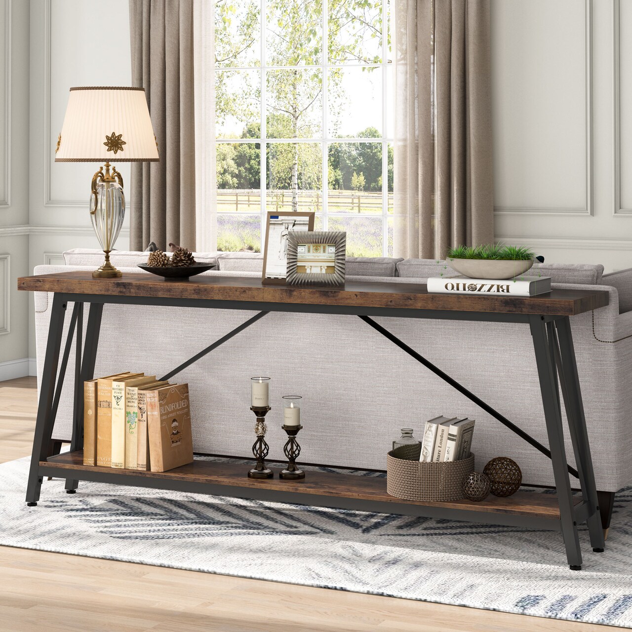 Tribesigns 70.9 Inch Industrial Sofa Table Console For Entryway Living Room